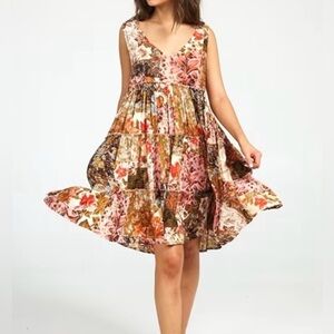 Talisman Lucky Charm VNeck Swing Mini Dress | Enchanted Patchwork | Size M | NWT